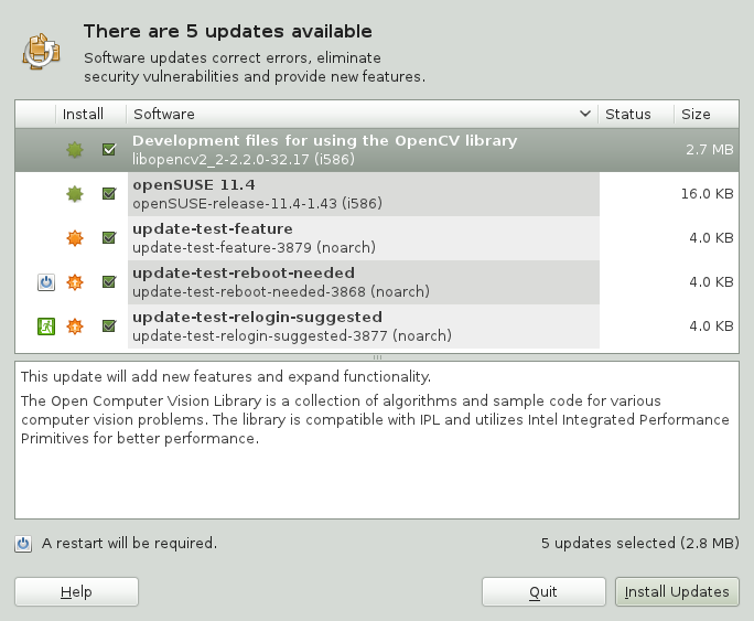 L'applet di aggiornamento di GNOME